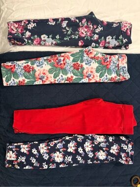 Janie and Jack Floral & Red Leggings Pack - Navy, Red, Multicolor